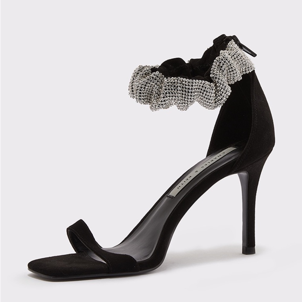 Gem Encrusted Ruffle Strap Stiletto Heels